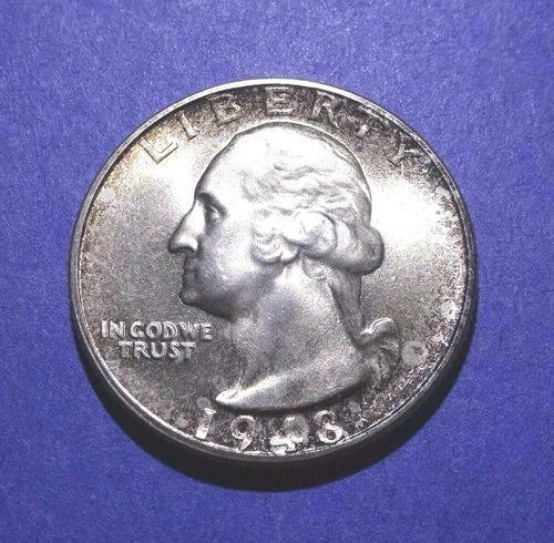 1948-S Washington Quarter Gem BU golden toning   BLOWOUT