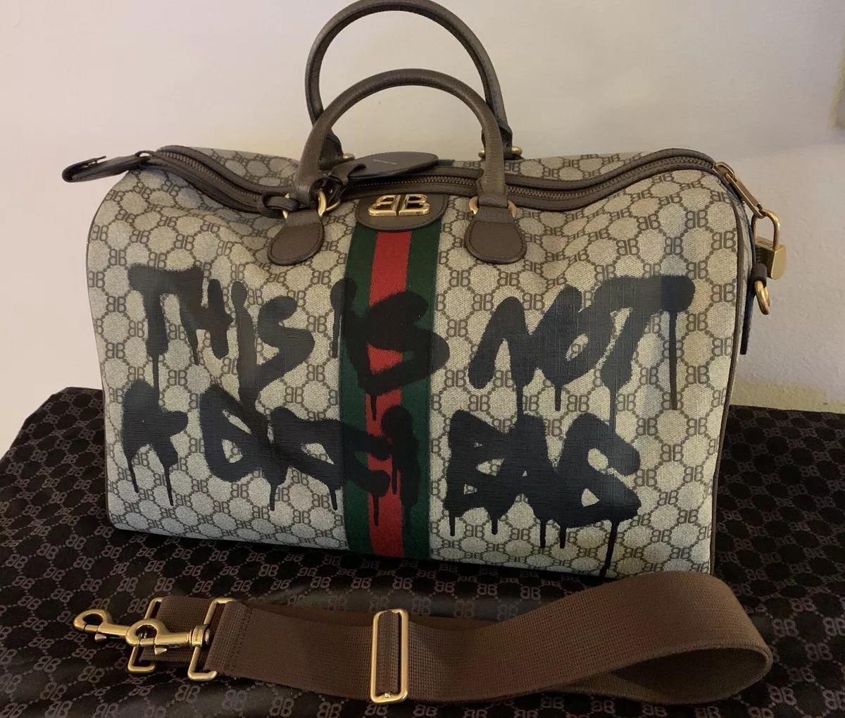 Gucci x Balenciaga The Hacker Project Graffiti Medium Duffle Bag Beige in Coated CanvasLeather with Goldtone US #30 Gucci x Balenciaga The Hacker Project Graffiti Medium Duffle Bag Beige in Coated CanvasLeather with Goldtone US