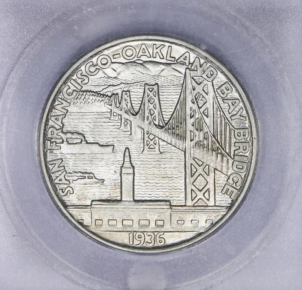 1936-S Bay Bridge Silver Commemorative Half Dollar 50C ICG MS66 - Image 3 of 4