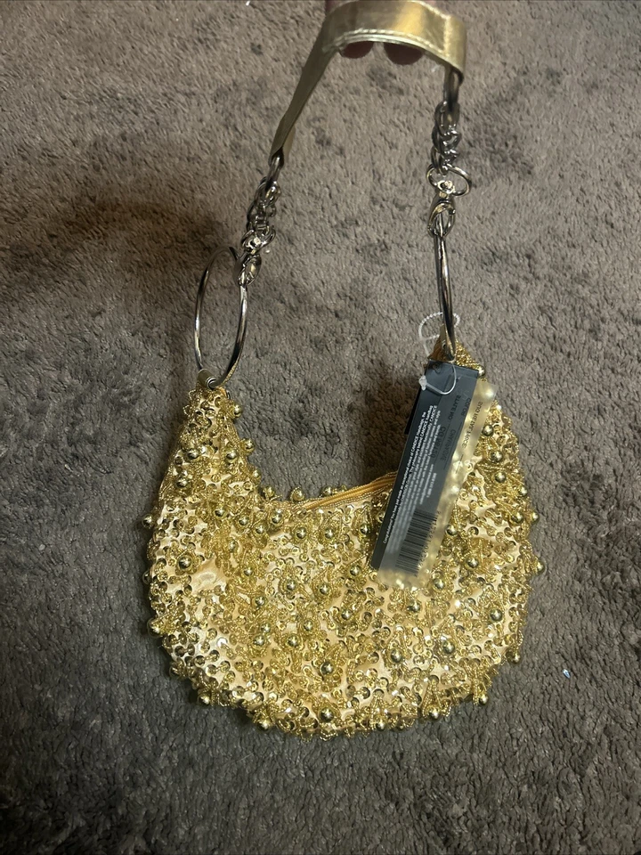 Bolso de mano Candice Los Angeles dorado brillo secuencia adornado brillante nuevo Foto 4 de 4