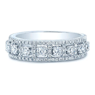 Diamond Anniversary Ring 14K Weißgold Hochzeit Vierkant Halo 1,15 TCW Rund - Bild 1 von 4