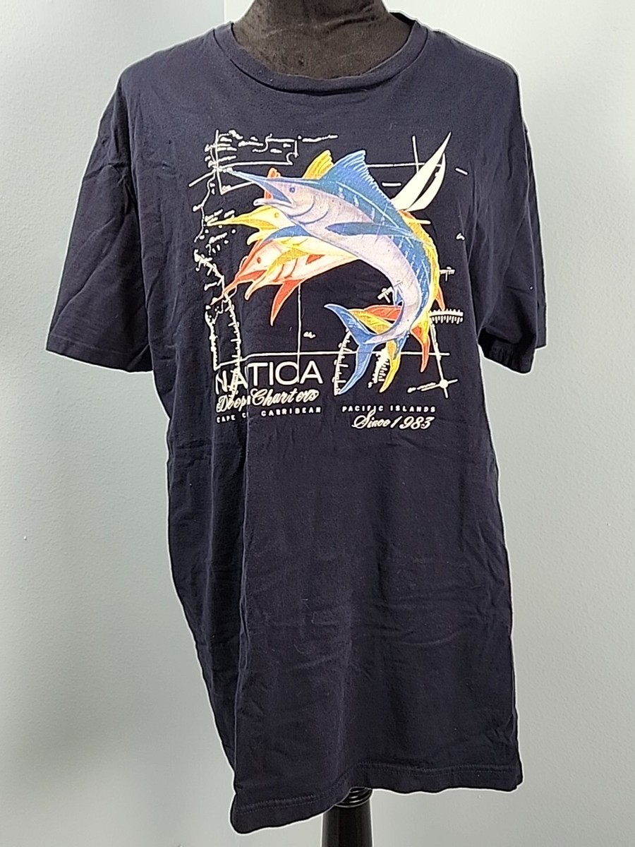 Nautica Mens Blue Marlin Short Sleeve T-Shirt XL Deep Sea Charter