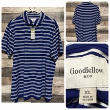 Goodfellow Striped Polo Shirt Mens XL Blue White Short Sleeve Cotton Modal Blend
