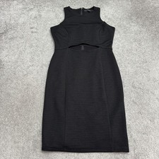 Guess Cut Out Mesh Knit Midi Sheath Dress Womens Medium Black Sleeveless Stretch