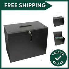 A4 Steel File Box with Starter Pack of 5 Suspension Files - Black