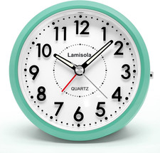 4 Inch Alarm Clock for Bedrooms, Small Analog Desk Clock, Mint