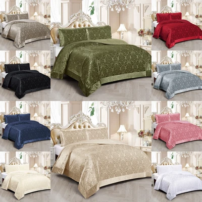 PRIME LINENS Luxury Quilted Jacquard Bedspread Velvet Bedding Set Double King Super King Size