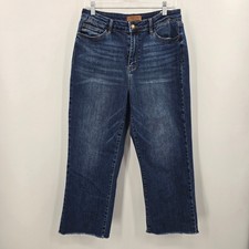 Judy Blue Wide Crop High Rise Raw Hem Dark Wash Jeans 11/30