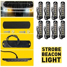 8x Amberwhite 6led Emergency Car Truck Beacon Warning Hazard Flash Light Strobe