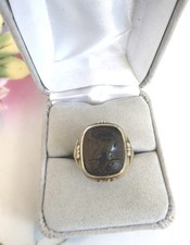 Vintage 40's Mens Sterling Gold Brown Agate Itaglio Roman Soldier Ring Sz 9.5