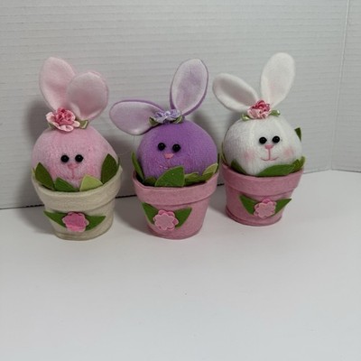 Easter Felt Egg Bunny In Flower Pots Hanging Ornaments Fabric Stuffed Figurine