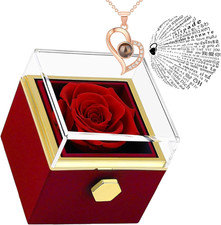 Preserved Real Rose Rotate Box with I Love You Necklace In100Languages-Eternal F