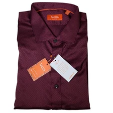 Tallia Men's Slim-Fit Dobby Dress Shirt - Burgundy 17-17.5 34-35 $80