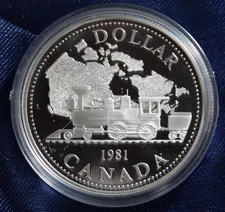 1981 Proof 50% Silver Canadian Dollar Transcontinental Railroad