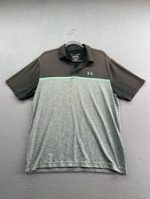 Under Armour Polo Shirt Mens Large Gray Black Playoff Polo HeatGear Golf Stripe