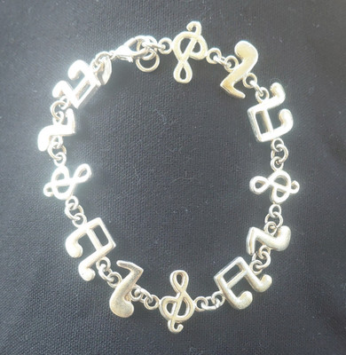 925 Sterling Silver Music Note & Treble Clef Charm Cable Link Bracelet