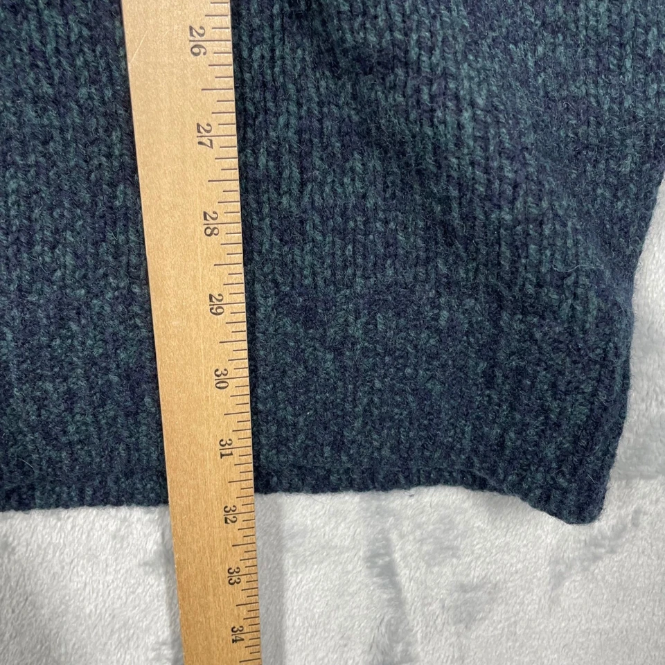 Suéter L.L.Bean 100% Lana de Cordero Cuello Botón L Alto Jaspeado Azul Verde Foto 3 de 4