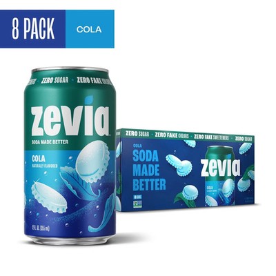 Zevia Zero Sugar, 0 Calorie Cola Soda Pop, 12 Fl Oz, 8 Pack Cans