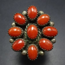 Vintage 1960s 1970s OLD RED MEDITERRANEAN CORAL Sterling Silver RING size 6.5