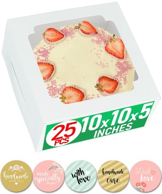 10x10x5 Bulk 25 Pcs Cake Boxes with Window | Large Disposable Bakery Box