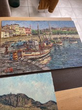 Tableau Huile XIXe Pêcheurs Port Catalan Signé - École Espagnole - À Restaurer