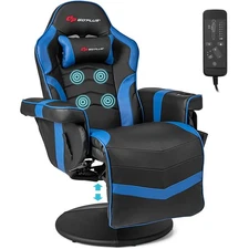 Massage Gaming Recliner Height Adjustable Racing Swivel Chair with Cup Holder