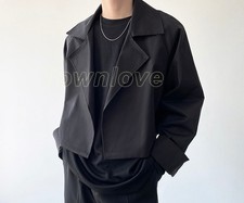 Men's Autumn Fashion Lapel Loose Black Jackets Suit Collar Casual Short Coats