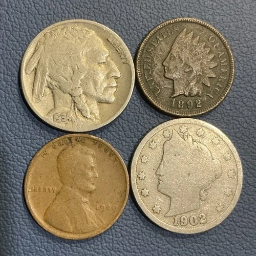 U.S Coin Collection - 1909 Cent  , 1892 Indian Cent, Buffalo + Liberty Nickel