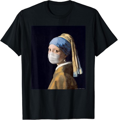 Famous Painting Girl with a Pearl Earring Wearing Mask T-Shirt