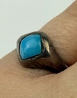 Vtg Domed Sleeping Beauty Turquoise Inlay Sterling Silver Ring Sz 4.5 Modernist