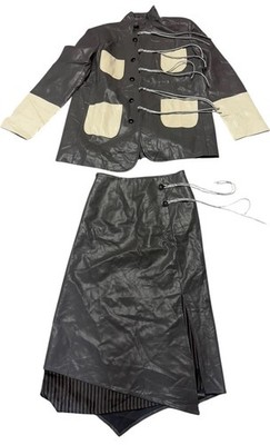 COSMOS WAVEYU Japan Design Womens Gray Leather Suit Jacket And Skirt Set Size M