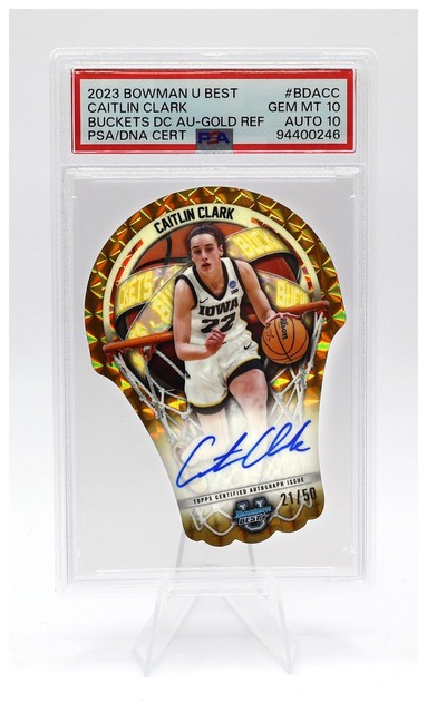 2023 Bowman U Best Caitlin Clark Buckets Gold Refractor Auto /50 PSA GEM 10/10