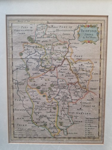 Robert Morden Antique Map Bedfordshire Camden's Britannia 18th Century Coloured (photo 2)
