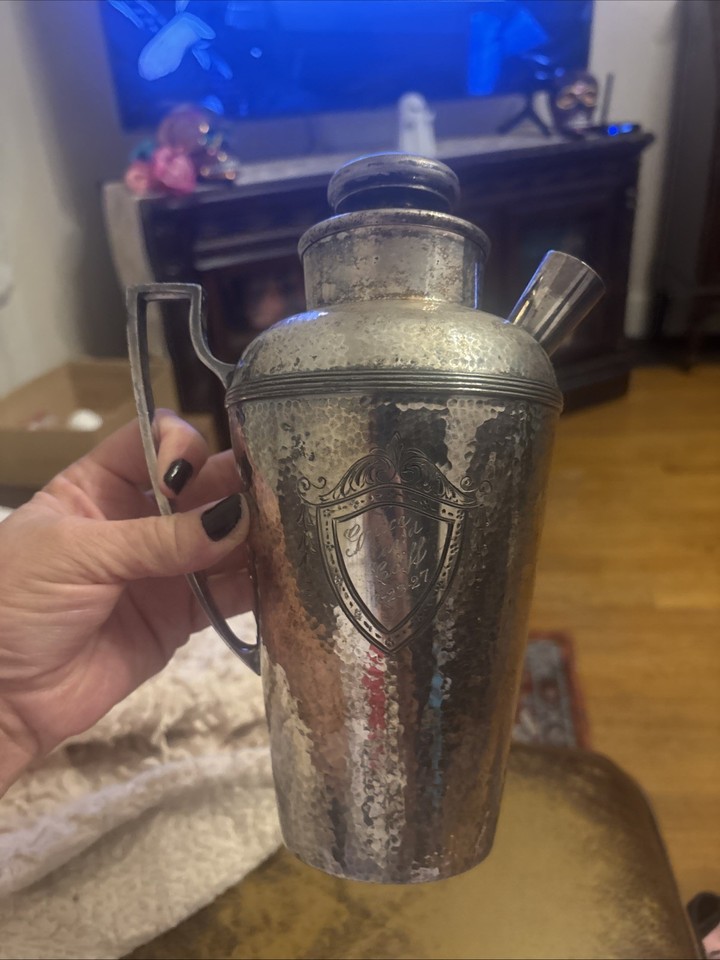Antique Silverplated Cocktail Shaker Hand Hammered EGW&S Pat Dec 23, 1915