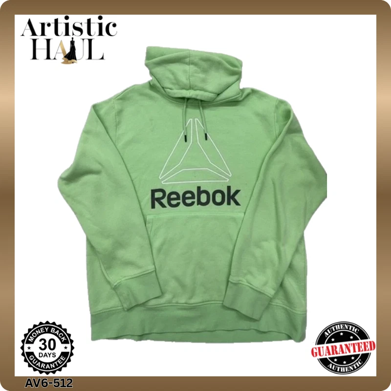 Reebok Men's Green Fleece Pullover Hoodie XL Logo Long Sleeve
