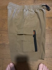 Cargo Shorts Men Size Large Khaki 4 Pockets Elastic Waist Drawstring, Polyester