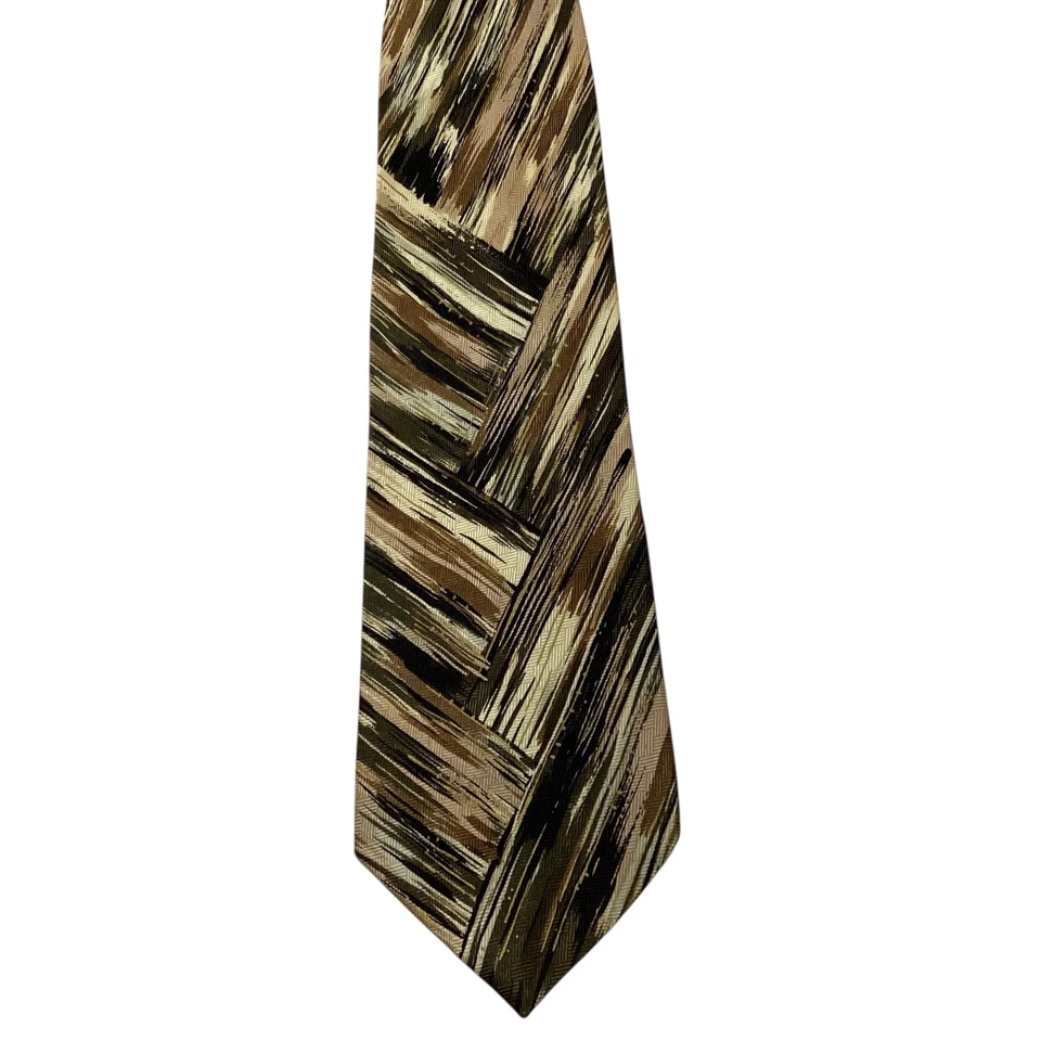 Corbata de diseñador CARLO PALAZZI Couture 100 % seda verde geométrica/marrón usada en excelente estado Foto 2 de 3