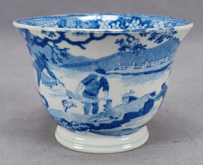 Robert Hamilton Fishermen With Nets Blue Transferware Tea Bowl C. 1811-1826