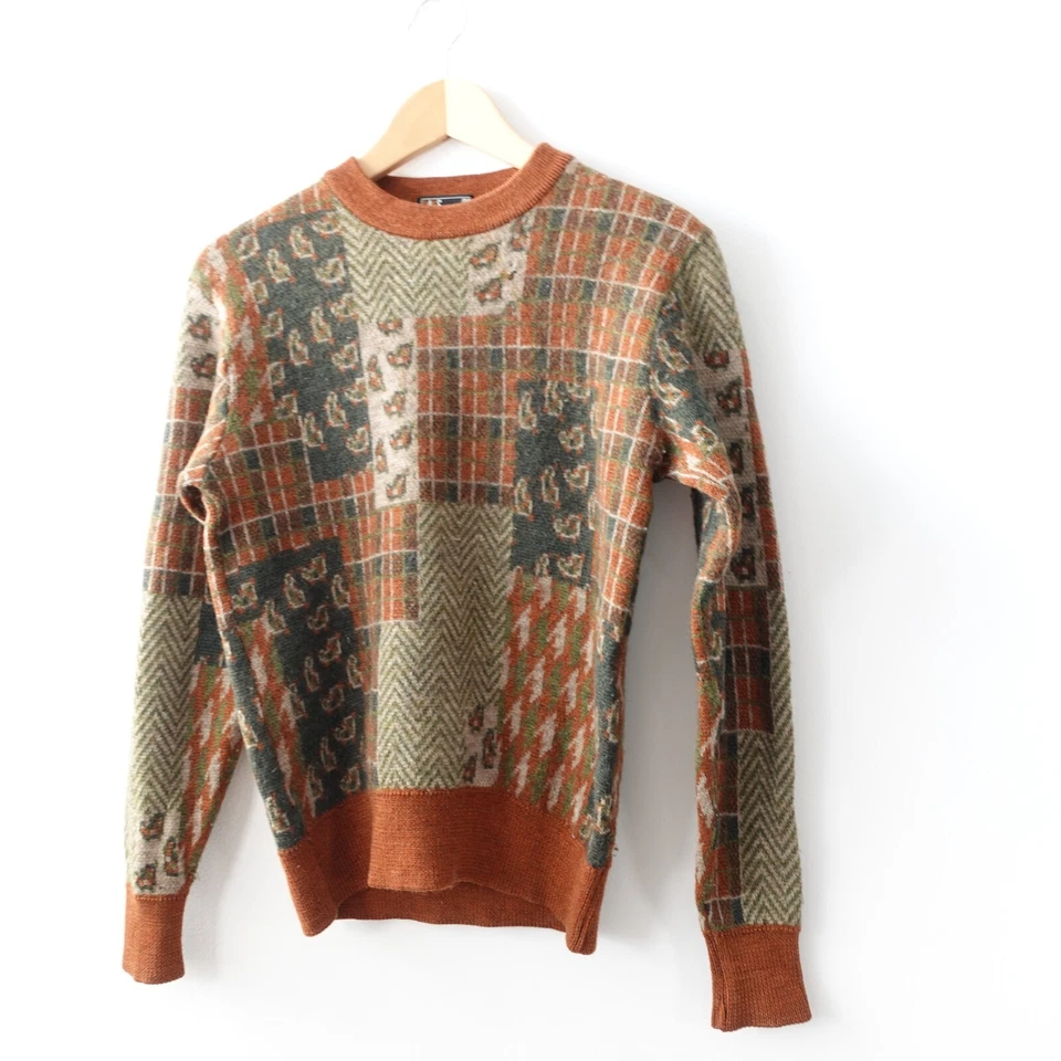 Suéter De Colección DAKS Londres Pequeño Marrón Retazos Jersey Cuadros Pata de Gallo Delgado Años 90 Foto 4 de 4