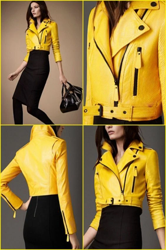 Girls yellow top leather jacket