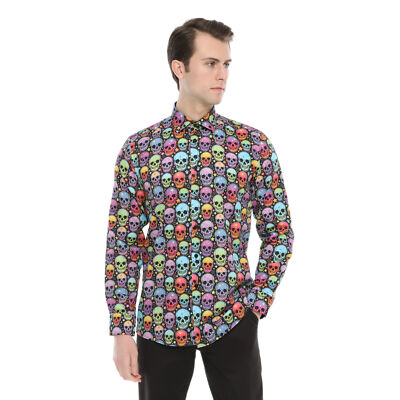 Xact Herren Neon Schädel & Sterne Druck Langarmshirt, Baumwolle, Normal Fit