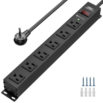 CRST 6-Outlet Heavy Duty Power Strip with Surge Protector, Mountable, 6 FT/14AWG