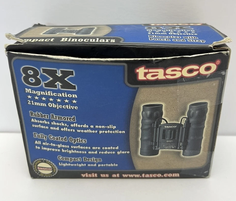 Tasco 165RB 8x21mm Binoculars Black Compact Rubber Armored Folding W/ Case New - Image 2 of 4