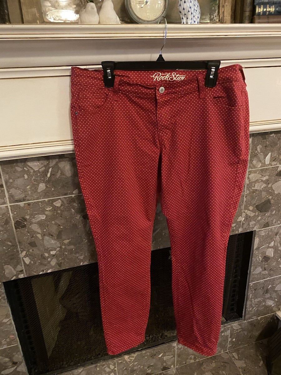 Old Navy Womens Red Polka Dot Pants Jeans The Rock Star Cotton