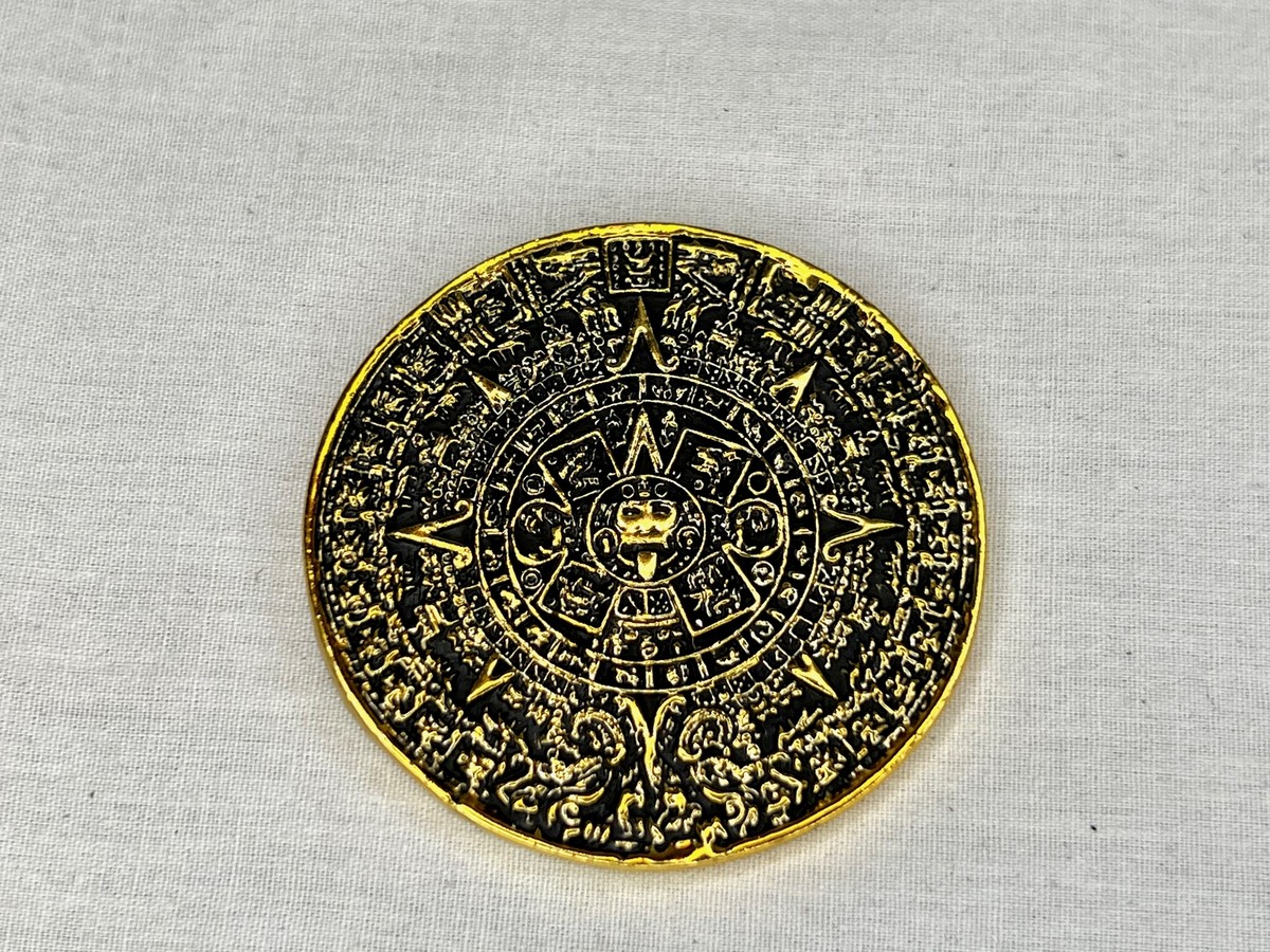 Ancient Aztec Calendar Coin, Gold, Metal, Signed, Numbered