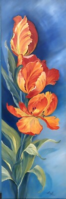 Original Gemälde TULPEN Ölgemälde sign.S.Kreft Chemnitz 40x120 Blumenbild