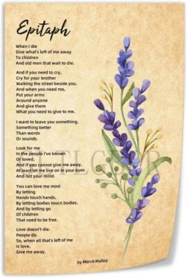 Poem on Death Epitaph by Merrit Malloy (2) Wall Art Canvas Poster - Office