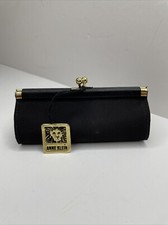 Vtg Anne Klein For St Thomas Black Coin Change Purse Round Clutch Unique A5