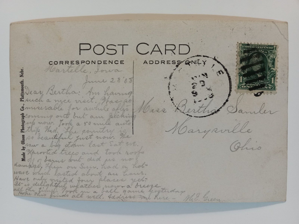 MARTELLE IOWA REAL PHOTO POSTCARD OPERA HOUSE OLSON PHOTO PLATTSMOUTH