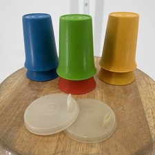 VTG Tupperware 6 Sippy Cups 109 Blue Red Green Yellow 2 Lids Nostalgic  